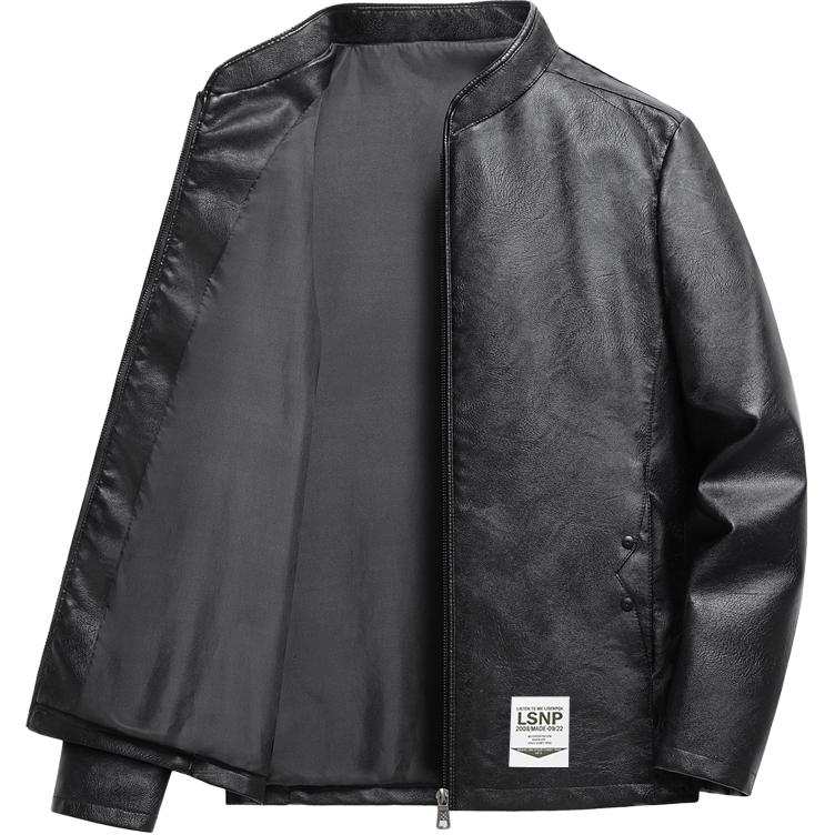LISENPOK Leather Jackets Unisex Stand Collar Moderate