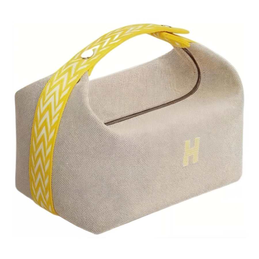 HERMES Bride a Brac Fabric Storage Bag, Toiletry Bag Small Unisex Lemon