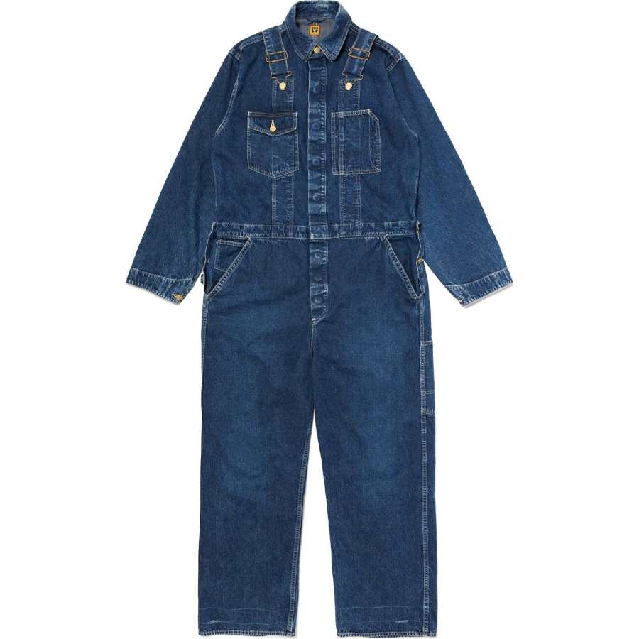 HUMAN MADE Denim Collection Jumpsuits Unisex Indigo Lapel Moderate Straight Fit Pants