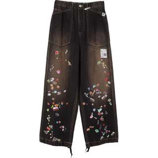 Maison Mihara Yasuhiro Kids Sticker Printed Baker Denim Pants