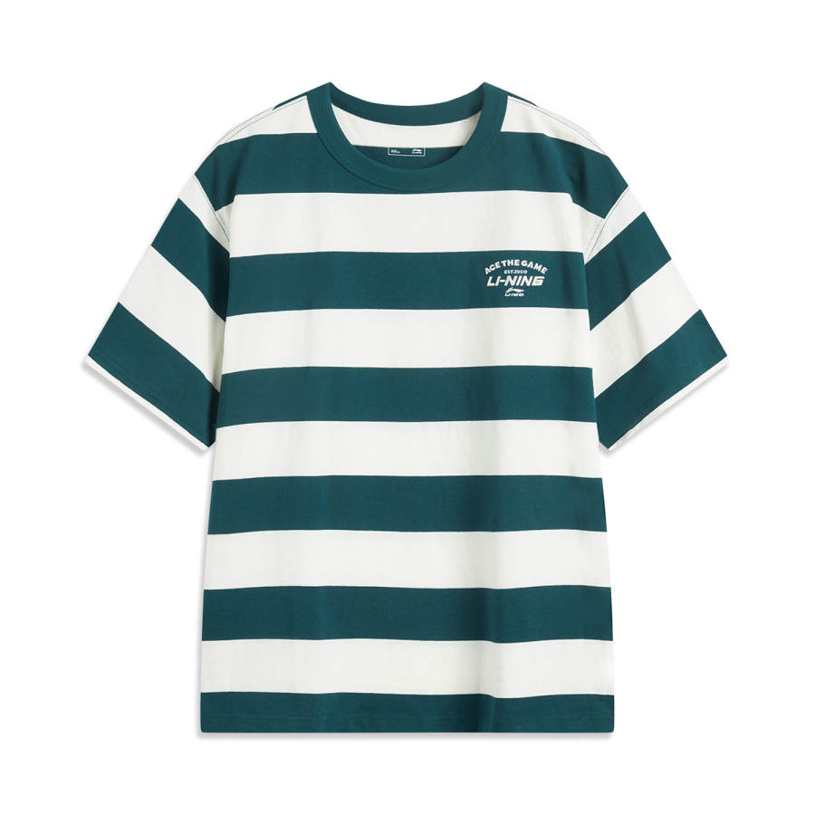 Li-Ning Li Ning Sports Trendy Collection T Shirt Unisex White Green Stripes