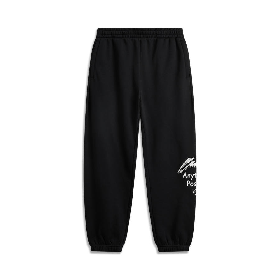 Li-Ning Li Ning Sports Life Collection Letter Fleece Lined Loose Fit Thermal Versatile Elastic Cuff Casual Pants Men's Black