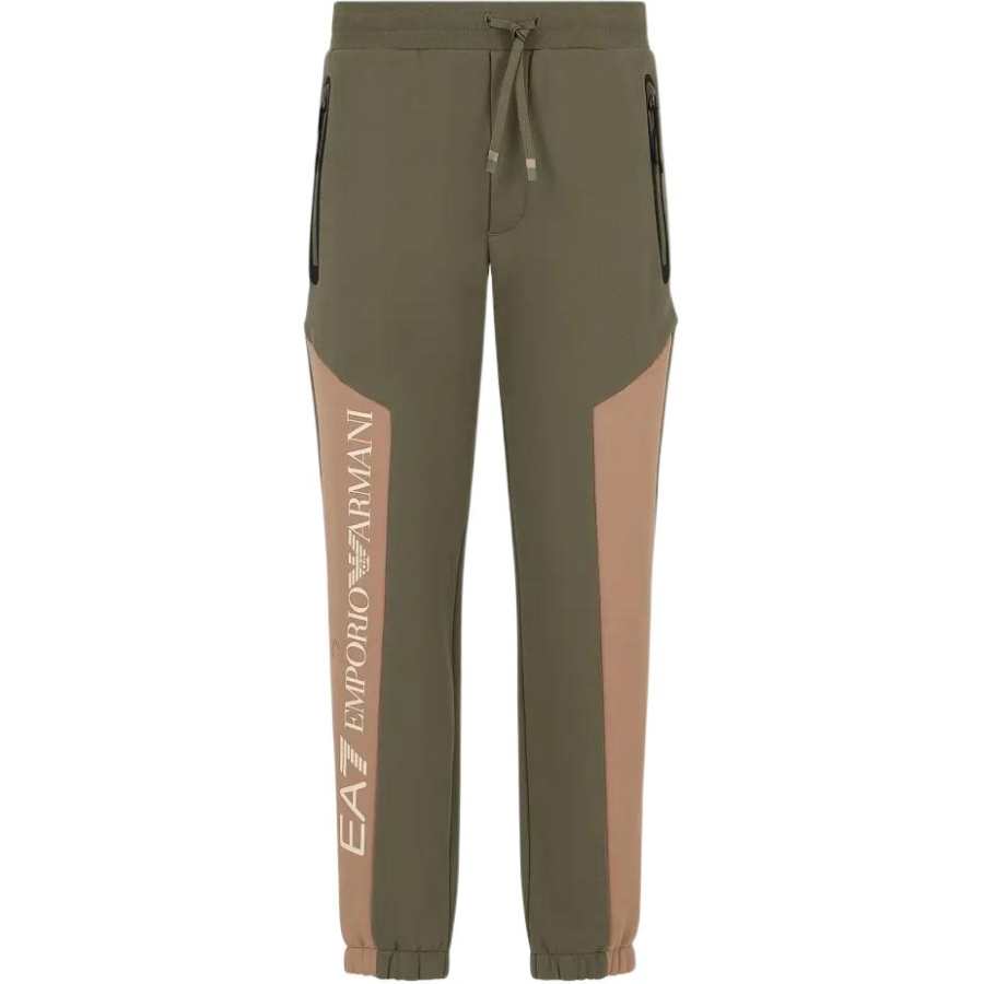 EMPORIO ARMANI EA7 Cotton Fleece Joggers With Cuffed Ankles Knitted Sweatpants Men's Green