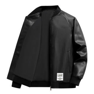 LISENPOK Leather Jackets Unisex Baseball Collar Moderate