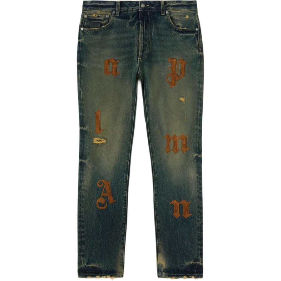 Palm Angels Logo Patch Straight Leg Jeans