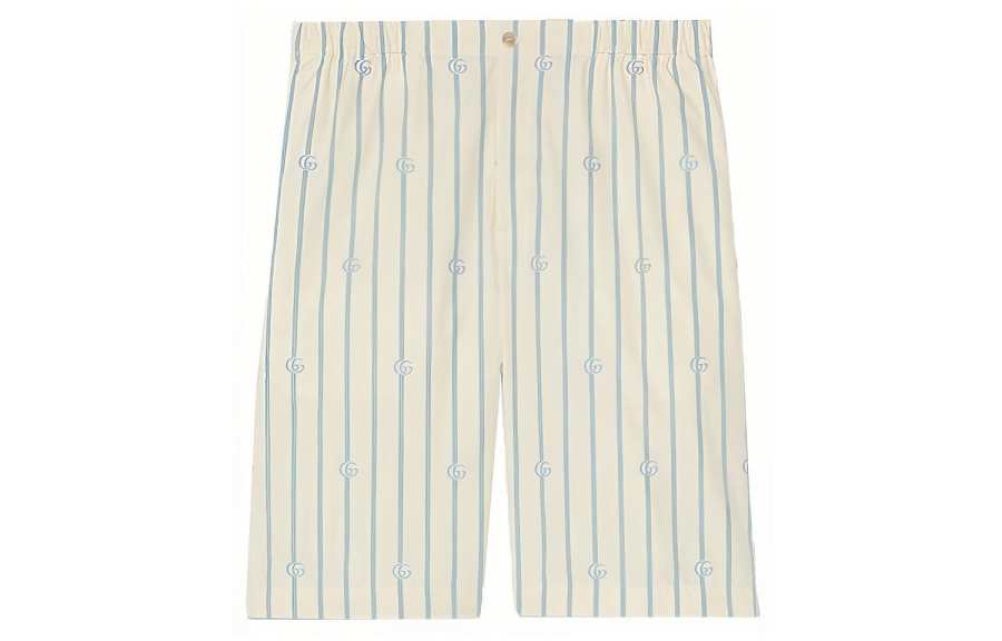 GUCCI Double G Stripes Logo Stripes Print Shorts Men's Ivory White