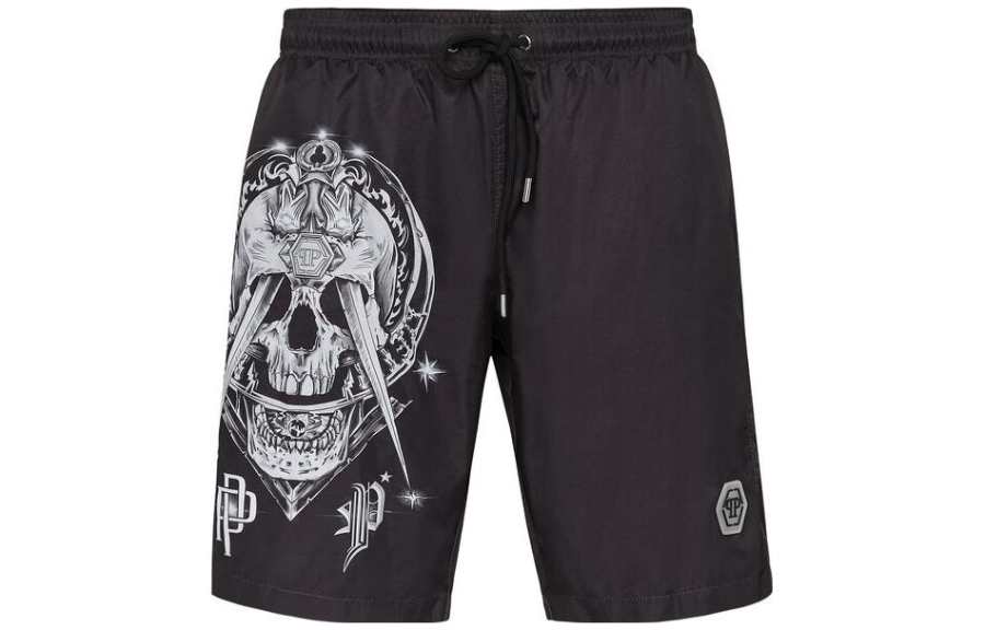 PHILIPP PLEIN SS23 Beach Shorts Men's Black
