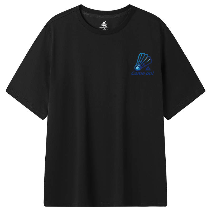 PEAK T Shirts Unisex Black Crew Neck Moderate Straight Fit