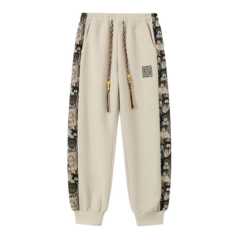 PIERRE CARDIN Embroidered Cuffed Loose Fit Versatile Drawstring Fashion Comfortable Fleece Lined Trendy Sports