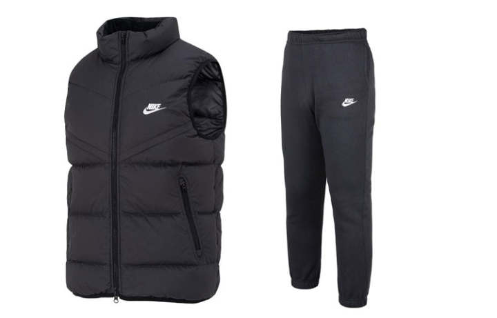 Nike Nike Logo Letter Embroidery Stand Collar Down Vests Fleece Lined Elastic Cuff Pants Casual Sportswear Men's Black