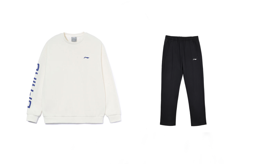 Li-Ning Li Ning Casual Sportswear Men's Set White+Black Crew Neck Moderate