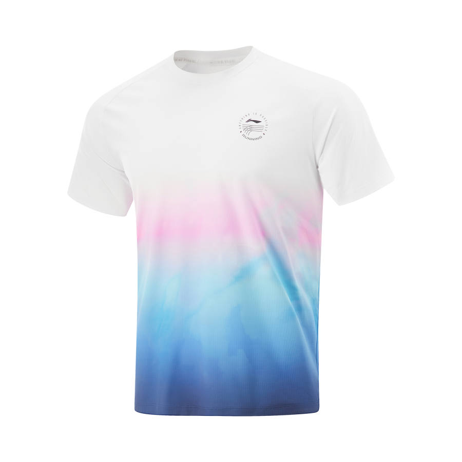 Li-Ning Li Ning Running Collection T Shirt Men's Standard White/Sky Blue/Condensed Purple/Flowing Pink All Over Print