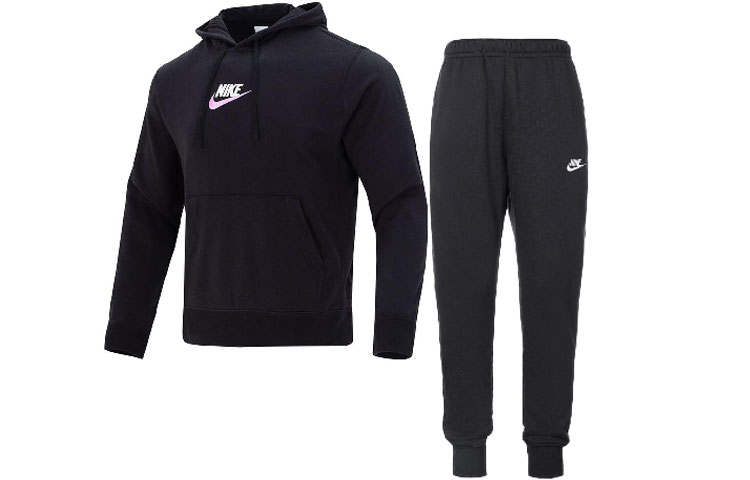 Nike Nike Letter Embroidery Casual Hooded Long Sleeved Sweatshirt Fleece Lined Knitted Sweatpants Casual Sportswear Men's