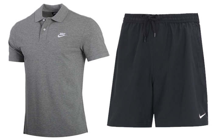 Nike Nike Casual Sportswear Men's Gray Top+Black Pants Polo Collar Moderate