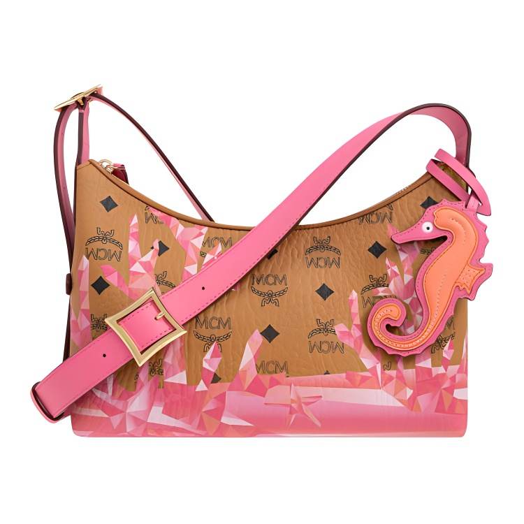 MCM Aren Nappa Leather Crossbody Bag, Shoulder Bag Small Women's Pink & Brown