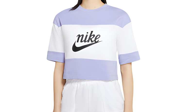 Nike Nike Crop Tops Women's White/Light Thistle Purple/Black Crew Neck Moderate