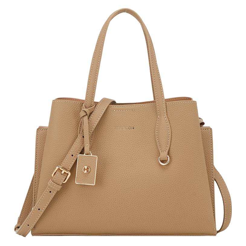 YEARCON Cow Leather With Microfiber Synthetic Leather Handbag Medium Women's Khaki/Burgundy