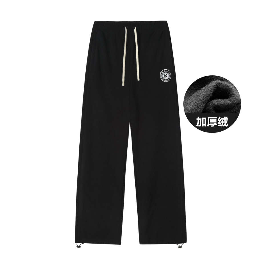 OLRIK Winter American Vintage Letter Logo Embroidery Thickened And Fleece Lined Straight Fit Loose Fit Floor Length