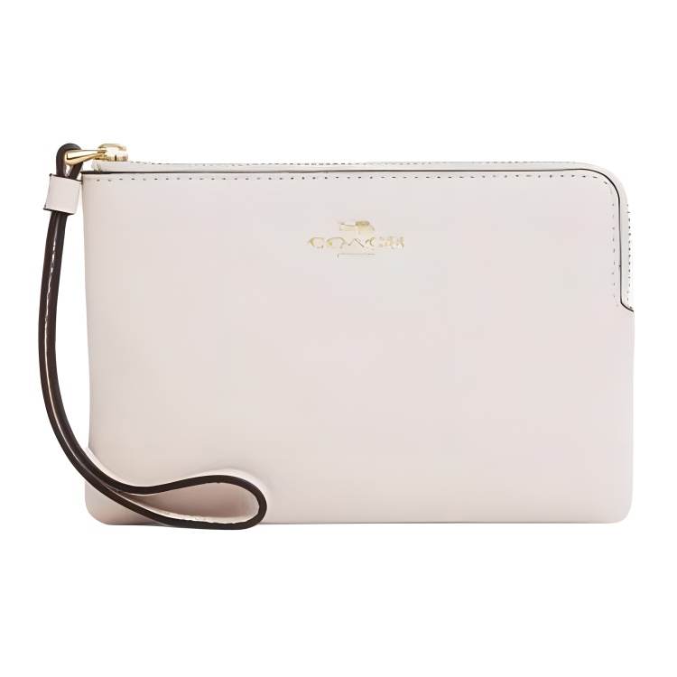 COACH Corner Zip Cow Leather Wrist Clutch Small Women's White