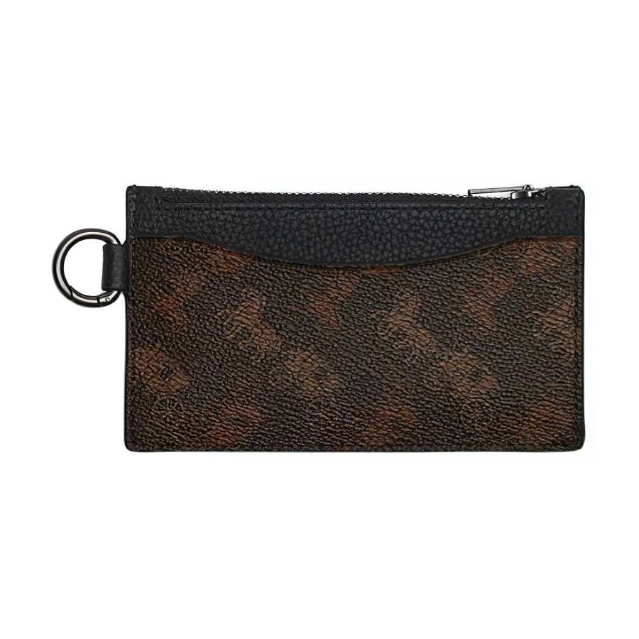 COACH Card Case Cow Leather With Coated Canvas Card Holder Regular Unisex Truffle & Black
