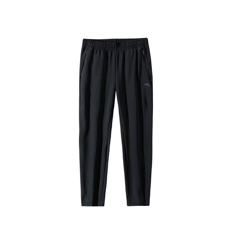 Anta Stretch Fleece Lined Straight Fit Elastic Knitted Fabric Casual Pants Men's Basic Black