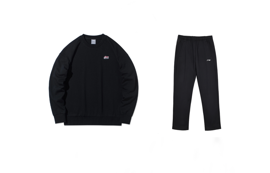 Li-Ning Li Ning Sports Fashion Collection Casual Sportswear Men's Set Black+Black Crew Neck Moderate