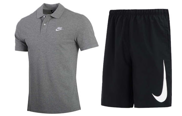 Nike Nike Casual Sportswear Men's Gray Top+Black Pants Polo Collar Moderate