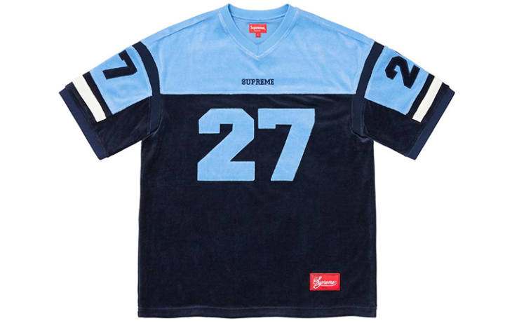 Supreme Supreme FW19 Week 8 Velour Football Jersey T Shirt Unisex Marine Blue