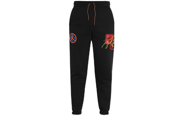 Jordan Jordan Air 23 Running Training Print Fleece Lined Foot Length Style Knitted Sweatpants Men's Black