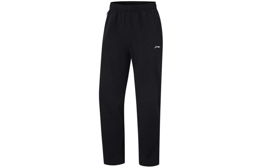 Li-Ning Li Ning Table Tennis Collection Solid Color Elastic Straight Cut Fleece Lined Breathable Casual Pants Men's Black