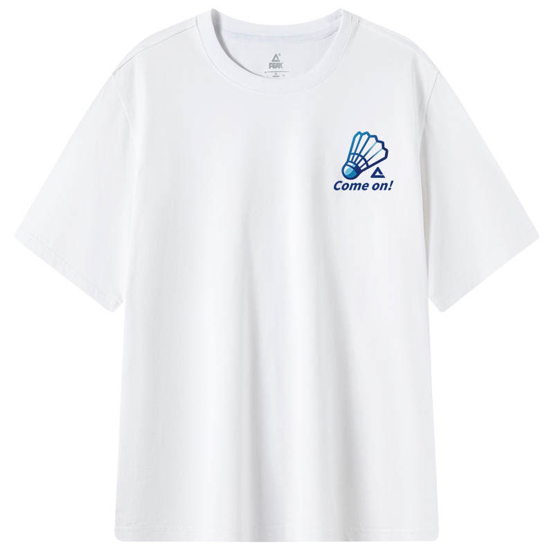 PEAK T Shirts Unisex White Crew Neck Moderate Straight Fit