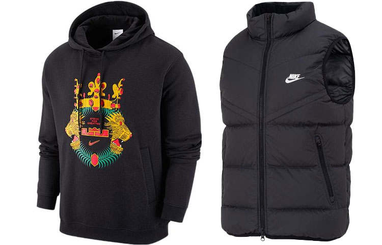 Nike Nike Patterned Print Fleece Lined Long Sleeved Hoodie Zippers Vest Casual Sportswear Men's Black