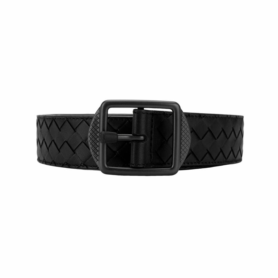Bottega Veneta Lambskin Leather Belts Men's Black Width 3.5cm