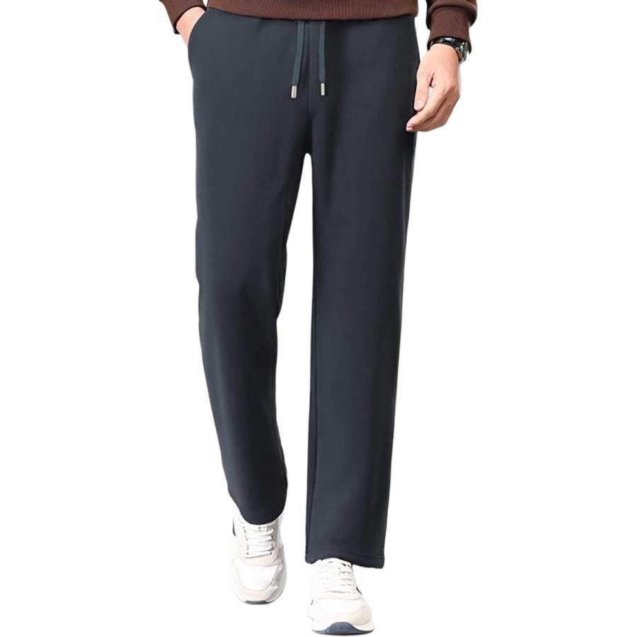 Hodo Thickened And Fleece Lined Thermal Drawstring Commute Straight Fit Pants Casual Pants Men's