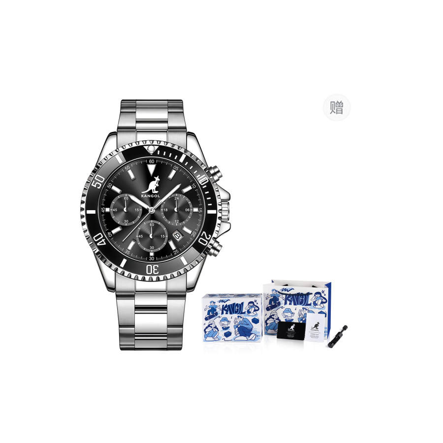 KANGOL Quartz Movement Stainless Steel Watchband Watch Men's Watches Black Dial