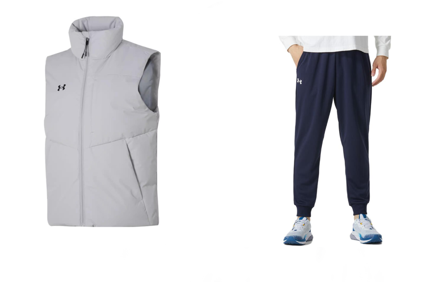 Under Armour Casual Sportswear Men's Clothing Sets Gray+Navy Blue Stand Collar Moderate