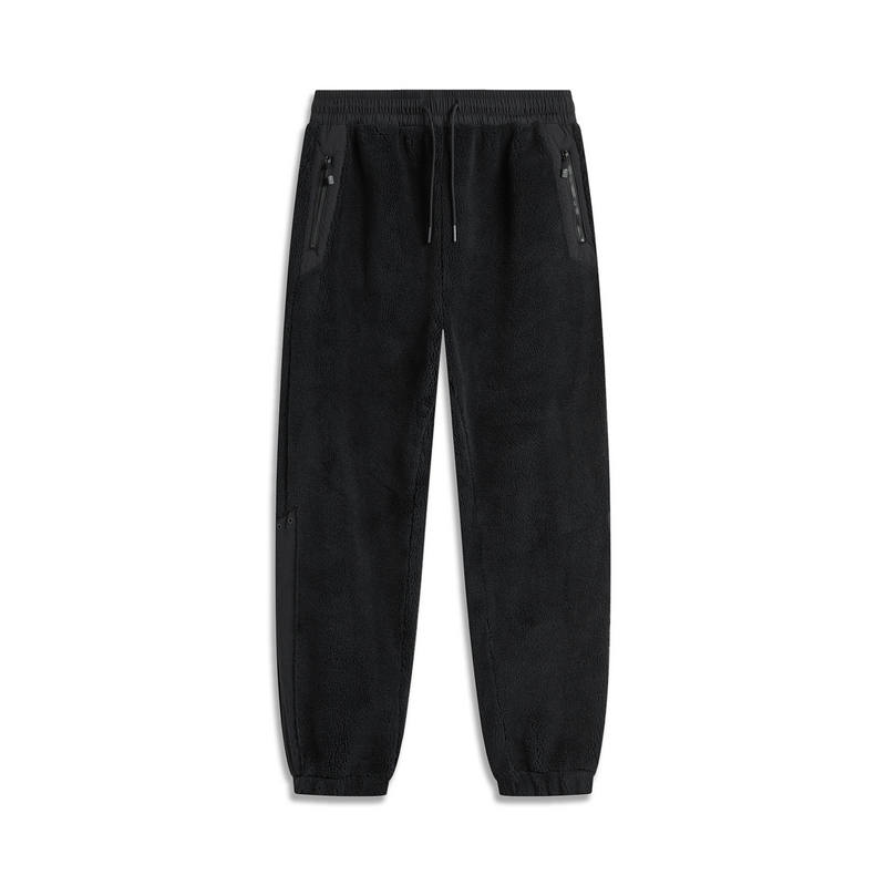 Li-Ning Li Ning CF Tracing Solid Color Fleece Lined Thermal Elastic Cuff Casual Pants Men's Black