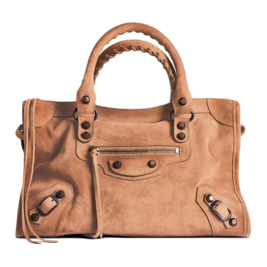 Balenciaga Le City Suede Calfskin One Shoulder Handbag Small Women's Camel