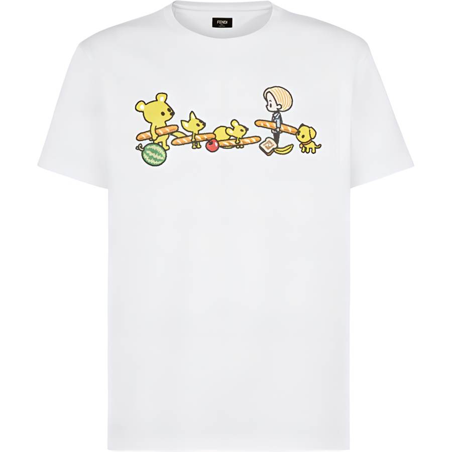 FENDI T Shirts Men's White Crew Neck Moderate Straight Fit