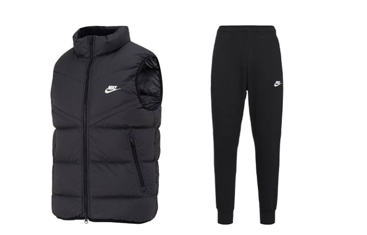 Nike Nike Letter Logo Stand Collar Down Vests Fleece Lined Elastic Cuff Knitted Fabric Pants Casual Sportswear Men's Black