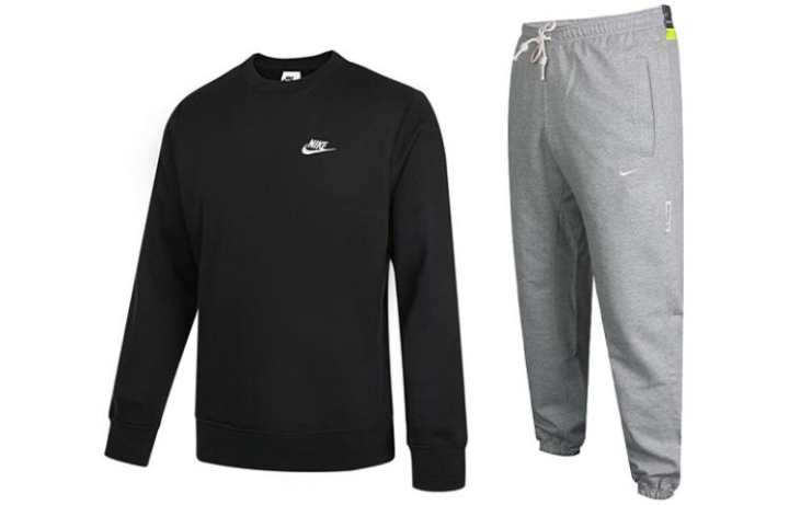 Nike Nike Casual Sportswear Men's Black Sweatshirt+Gray Pants Crew Neck Moderate