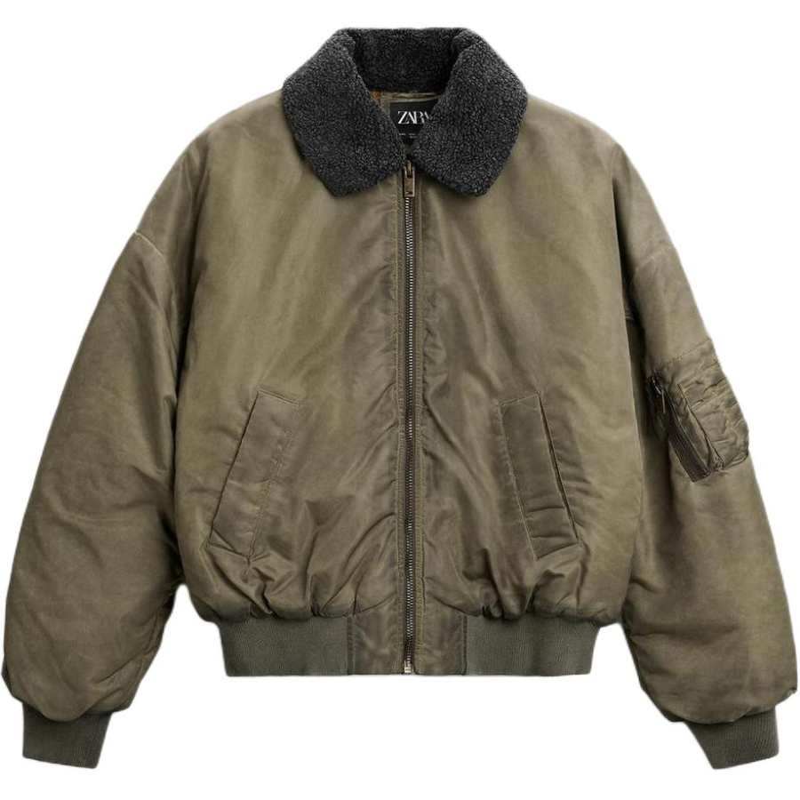 ZARA Puffer Jackets Men's Green Lapel Moderate Puffer Jacket