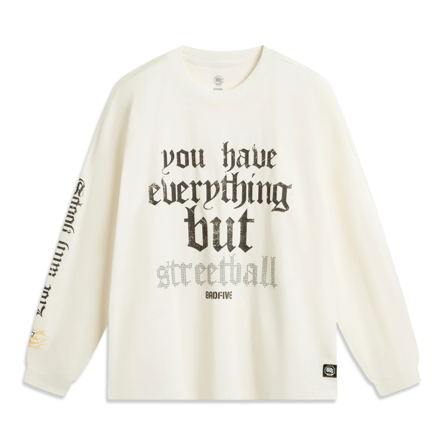 Li-Ning Li Ning T Shirts Men's Ecru Crew Neck Moderate Straight Fit