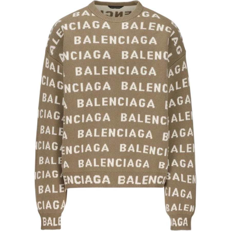 Balenciaga Allover Logo Intarsia Knitted Jumper