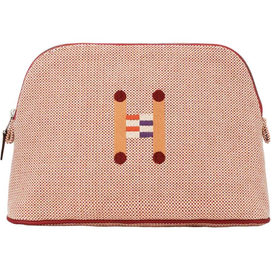 HERMES Bolide Crazy H Cotton Storage Bag Mini Women's Red & Orange