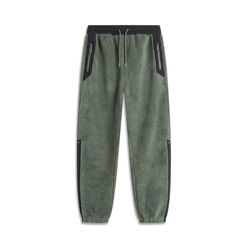Li-Ning Li Ning CF Tracing Solid Color Fleece Lined Elastic Cuff Casual Pants Unisex Snail Smoky Green
