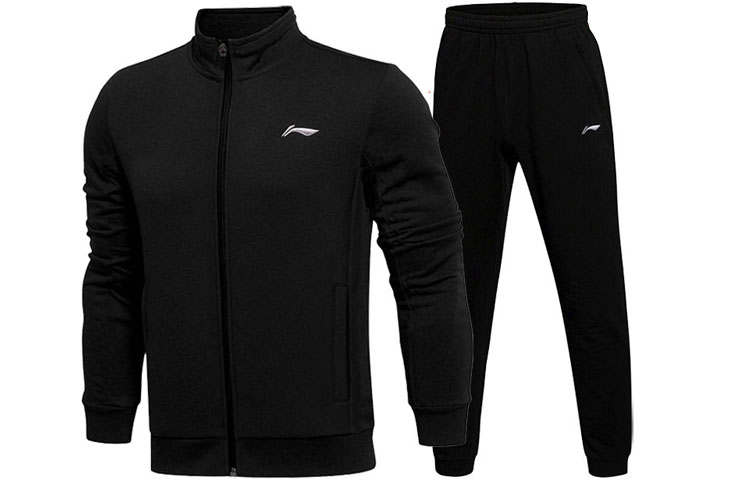 Li-Ning Li Ning Thickened And Fleece Lined Cardigan Sweatshirts & Sweatpants Set Men's Black