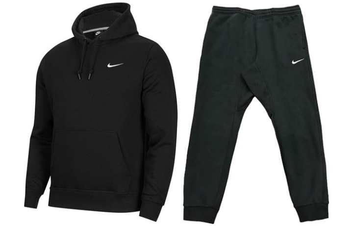 Nike Nike Logo Embroidery Drawstring Sweatshirt Training Fleece Lined Straight Fit Pants Casual Sportswear Men's Black