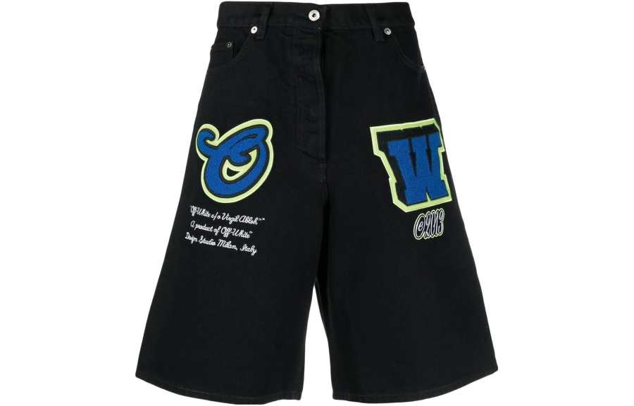 OFF-WHITE OFF WHITE Logo Patch Denim Shorts