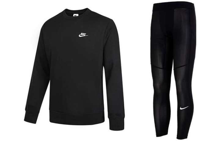 Nike Nike Dri Fit Casual Sportswear Men's Black Sweatshirt+Black Pants Crew Neck Moderate